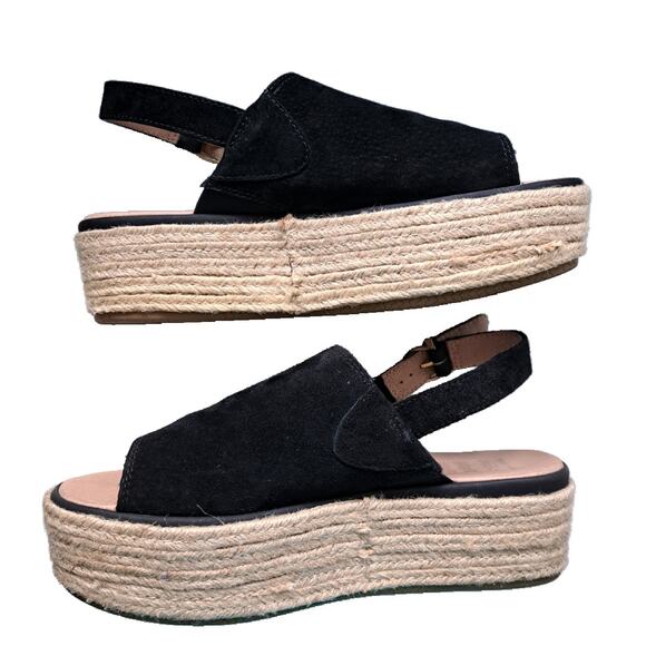 SPERRY Black Suede Delmare Platform Espadrille Sandals SIze 8 - Picture 4 of 9